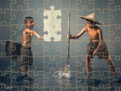 Children Fishing Teamwork Jigsaw — безкоштовна онлайн гра