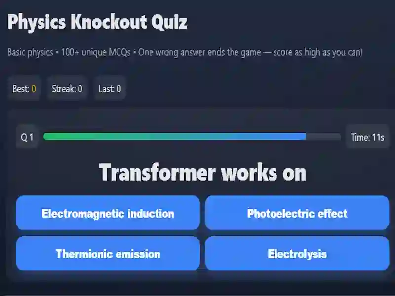 Physics knowledge quiz — безкоштовна онлайн гра